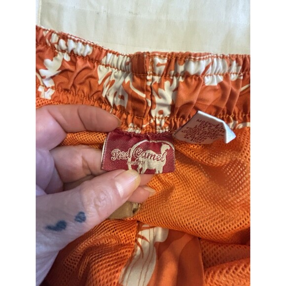 Red Camel Swim Shorts Men’s Sz Large Orange White Floral Hawaiian - Picture 3 of 5